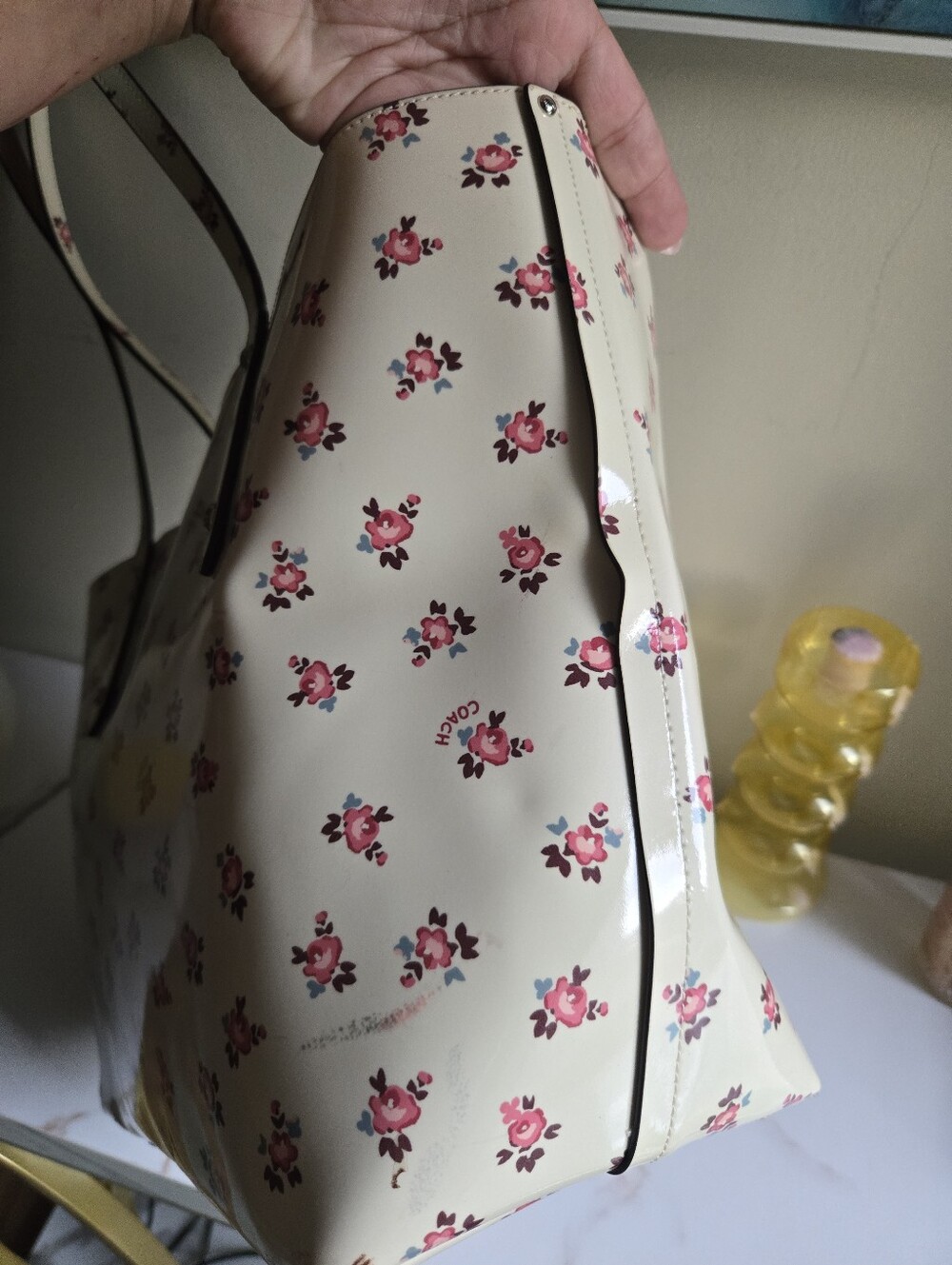 🌸GUC Coach Market Floral Bloom Large Patent Leather Tote Bag🌸 - Picture 7 of 14